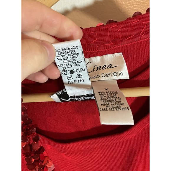 Linea Louis Dell’olio Women’s M Cardigan And Shirt Combo Red Sequin Art to Wear - Picture 7 of 12